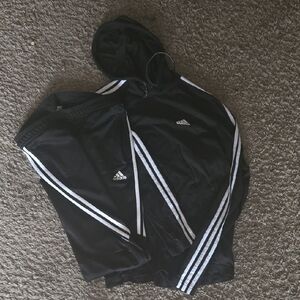 Adidas Black Hoodie Set with White Accents